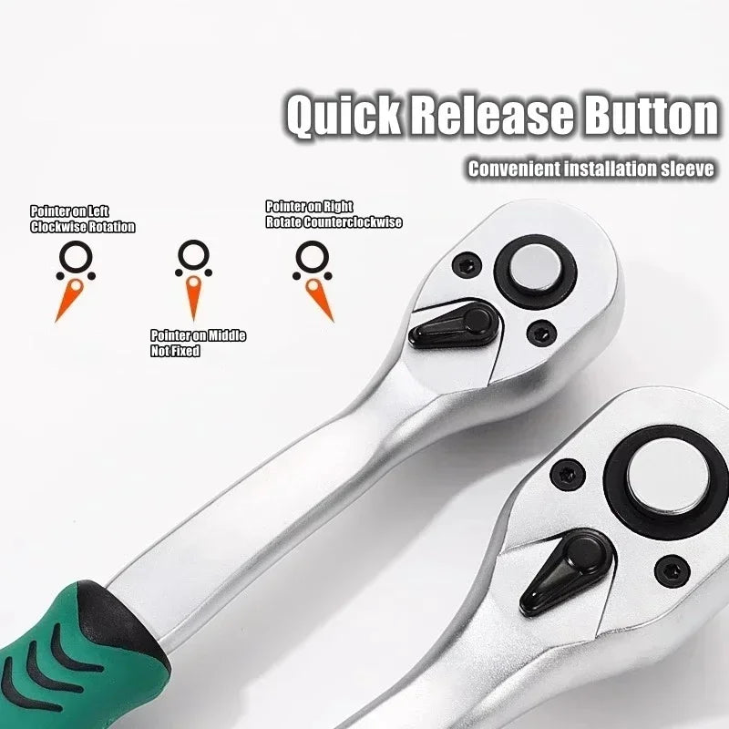 24/72 Tooth Quick Ratchet Wrench 1/2 1/4 3/8 Inch Two-Way Socket Wrench Car Bicycle Repair Tool Chrome Vanadium Steel