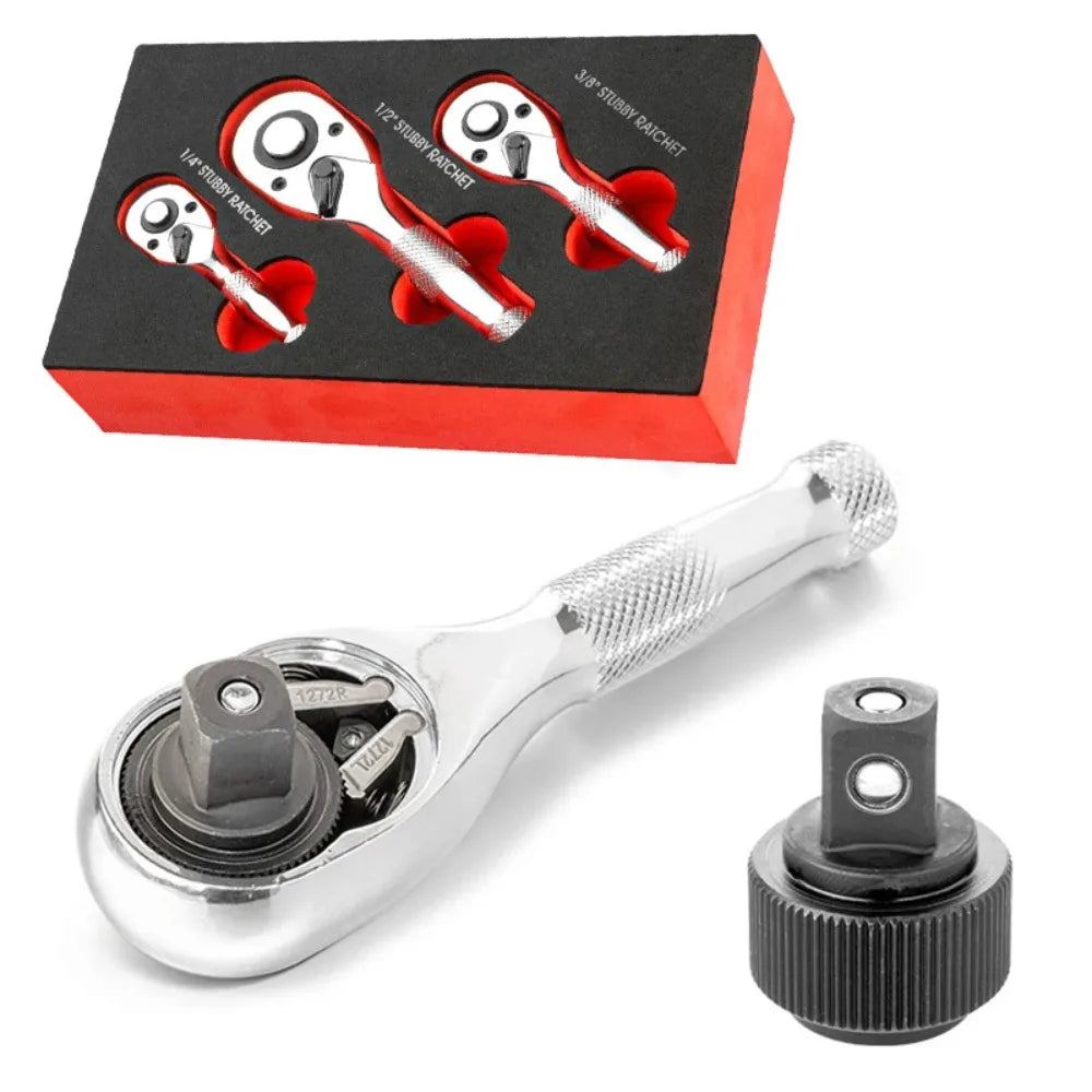 1/4 3/8 1/2 Professional Heavy Duty Ratchet Set,72-Tooth Square Spanner,Quick-Release Mini Ratchet Wrench