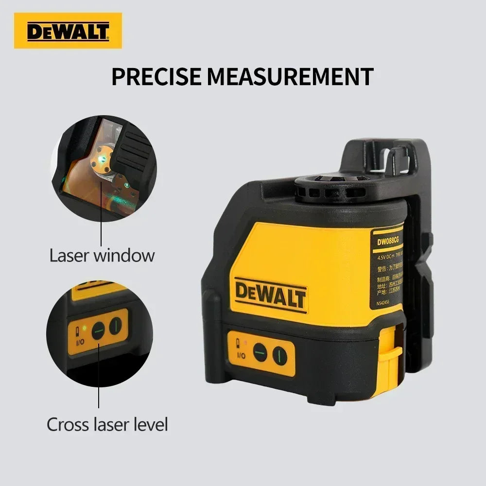 DDEWALT DW088CG Professional Green Beam Laser Level: High-Precision 2-Lines Self-Leveling Cross Line Tool