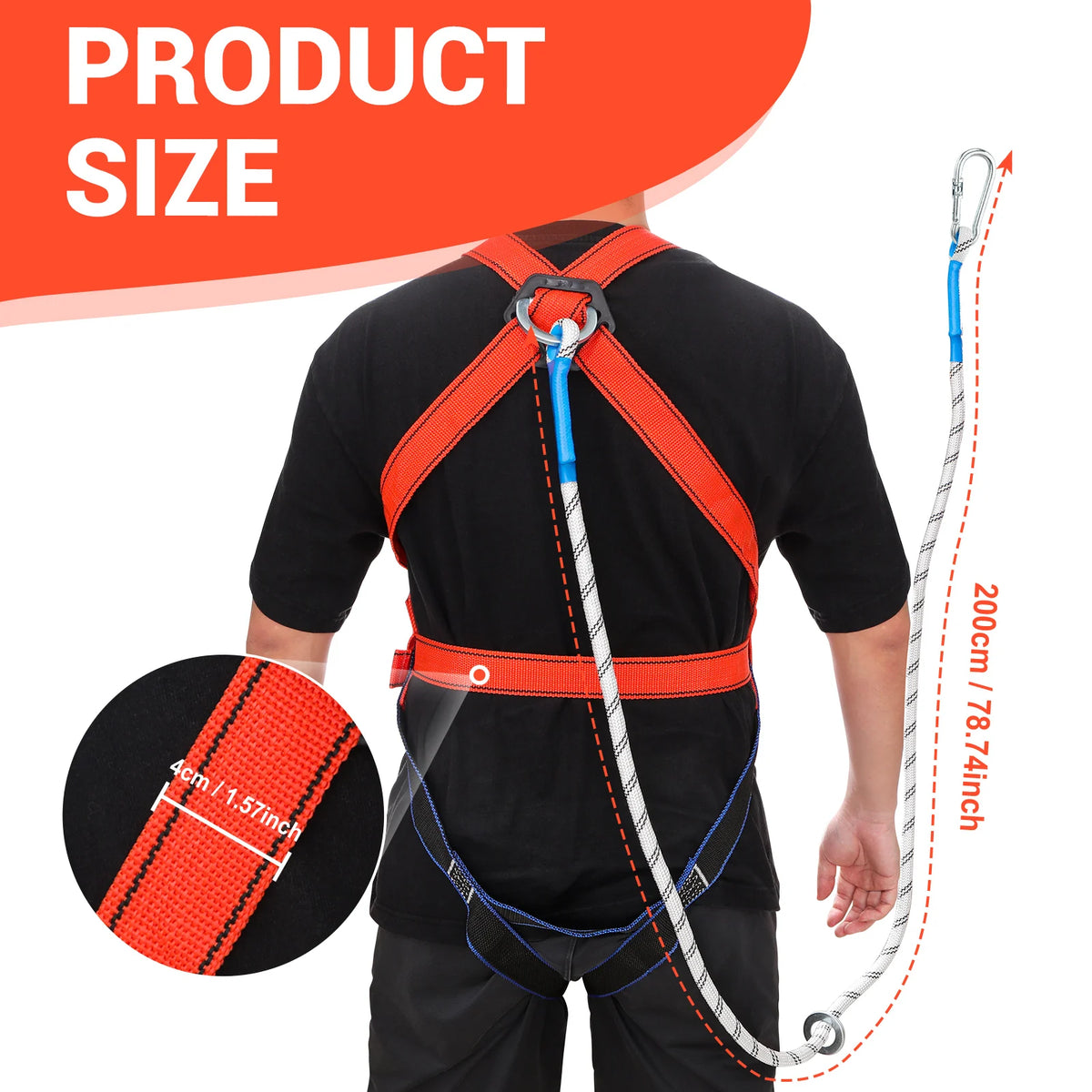 Full-Body Safety Harness Kit with 2m Shock-Absorbing Lanyard & Steel Carabiner