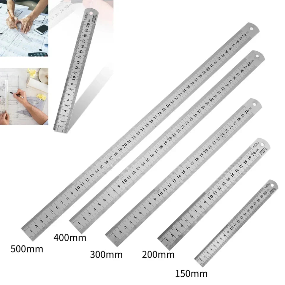 Precision Stainless Steel Metal Straight Ruler (150mm - 500mm)