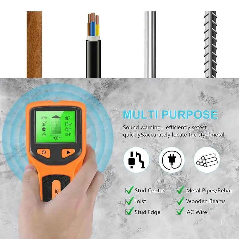 Handheld 5 In 1 Digital Wall Stud Detector Wood Scanner Metal Finder For Live AC Wires Cables PVC Water Pipe