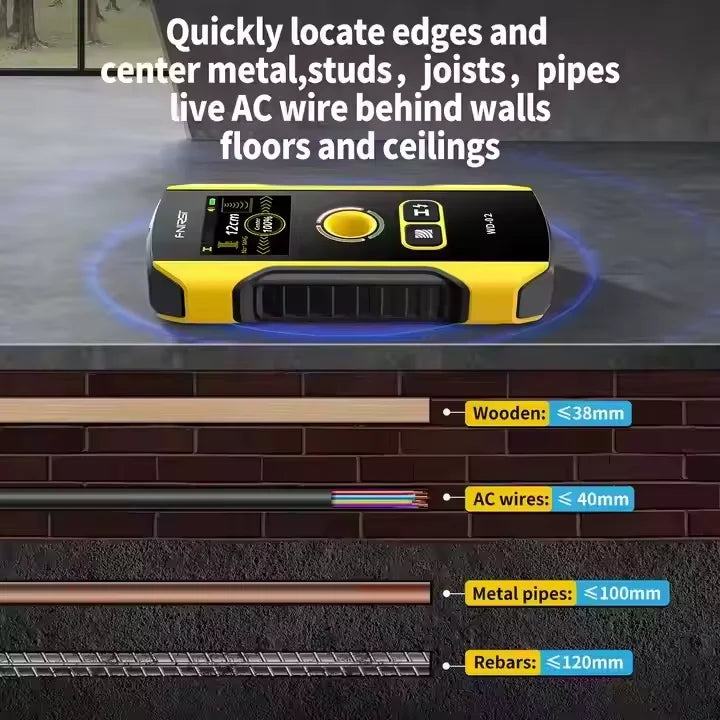 FNIRSI WD-02 Wall Detector Stud Finder New Design Positioning Hole TFT Display AC Live Cable Wires Metal Wood Stud Wall Scanner
