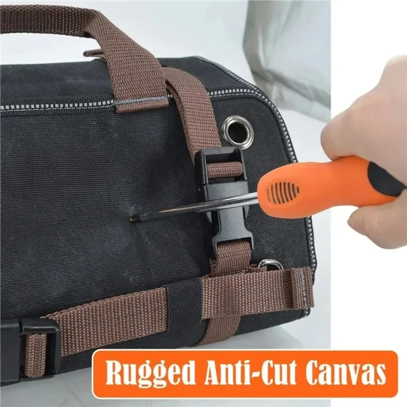 1680D Heavy Duty Waxed Canvas Tool Roll Up Bag, 15-Pockets Professional Organizer for Mechanic Electrician, Waterproof Tool Wrap