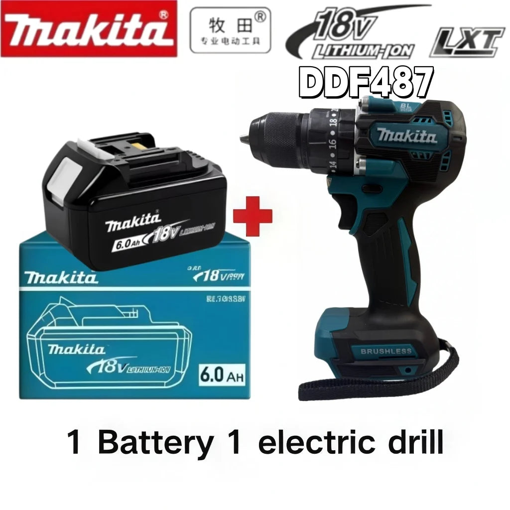 Original Makita DDF487 18V 13mm Cordless Driver Drill Kit Equipped with 6Ah Replacement Battery and Standard Charger