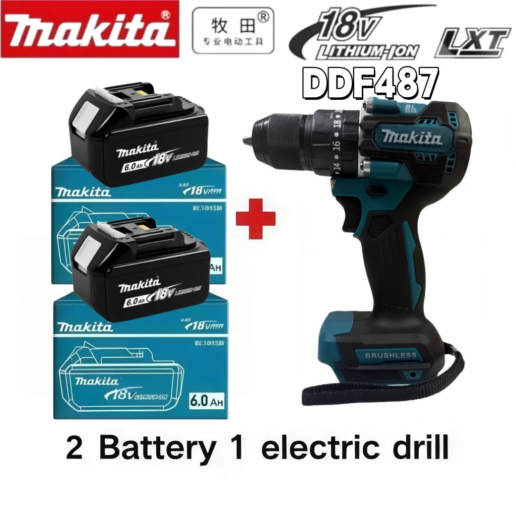 Original Makita DDF487 18V 13mm Cordless Driver Drill Kit Equipped with 6Ah Replacement Battery and Standard Charger