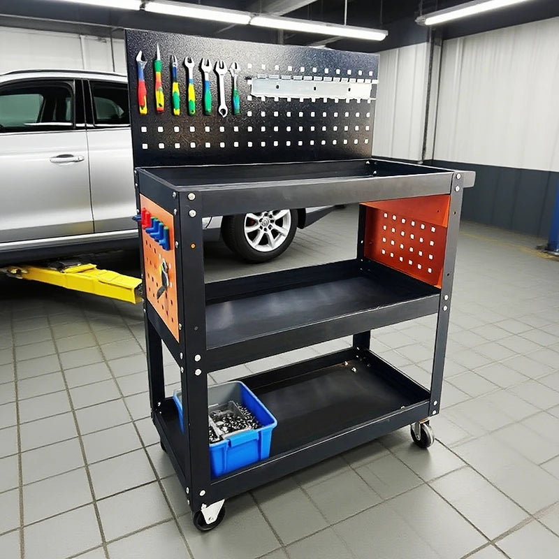 Heavy-Duty 3-Tier Rolling Workshop Tool Trolley with Pegboard