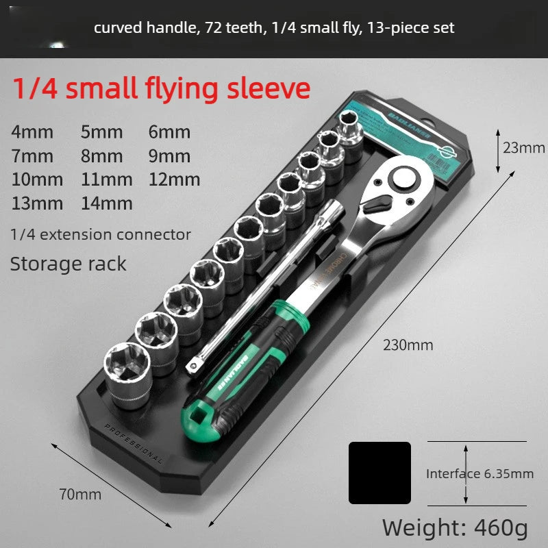 1/4 1/2 Inch Ratchet Sockets Sets 72 Wrench Drive Tooth Tool Novelty Multi-funtion DIY Torque Hand Handle Bicycle Bike Car Kit