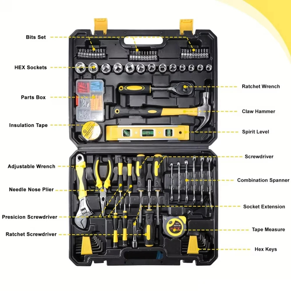 108 Pcs Home Tool Kit DIY Household Repair Maintenance AC Mount Tool Set Wrench Pliers Screwdrivers Hammer Etc