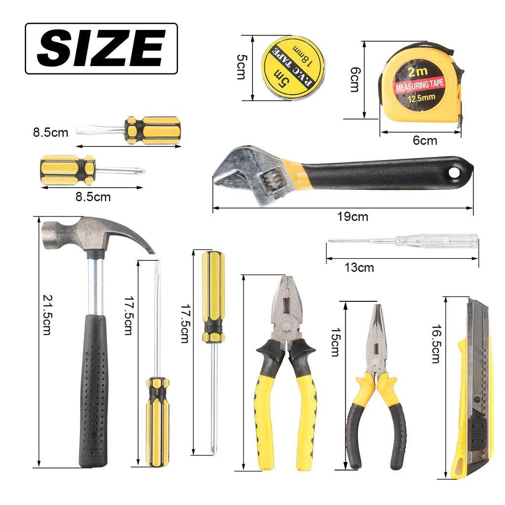 Household Hand Tools Set General House Hold Hand Tool Kit with Plastic Toolbox Storage Case Used to Car Repair and Home Repair