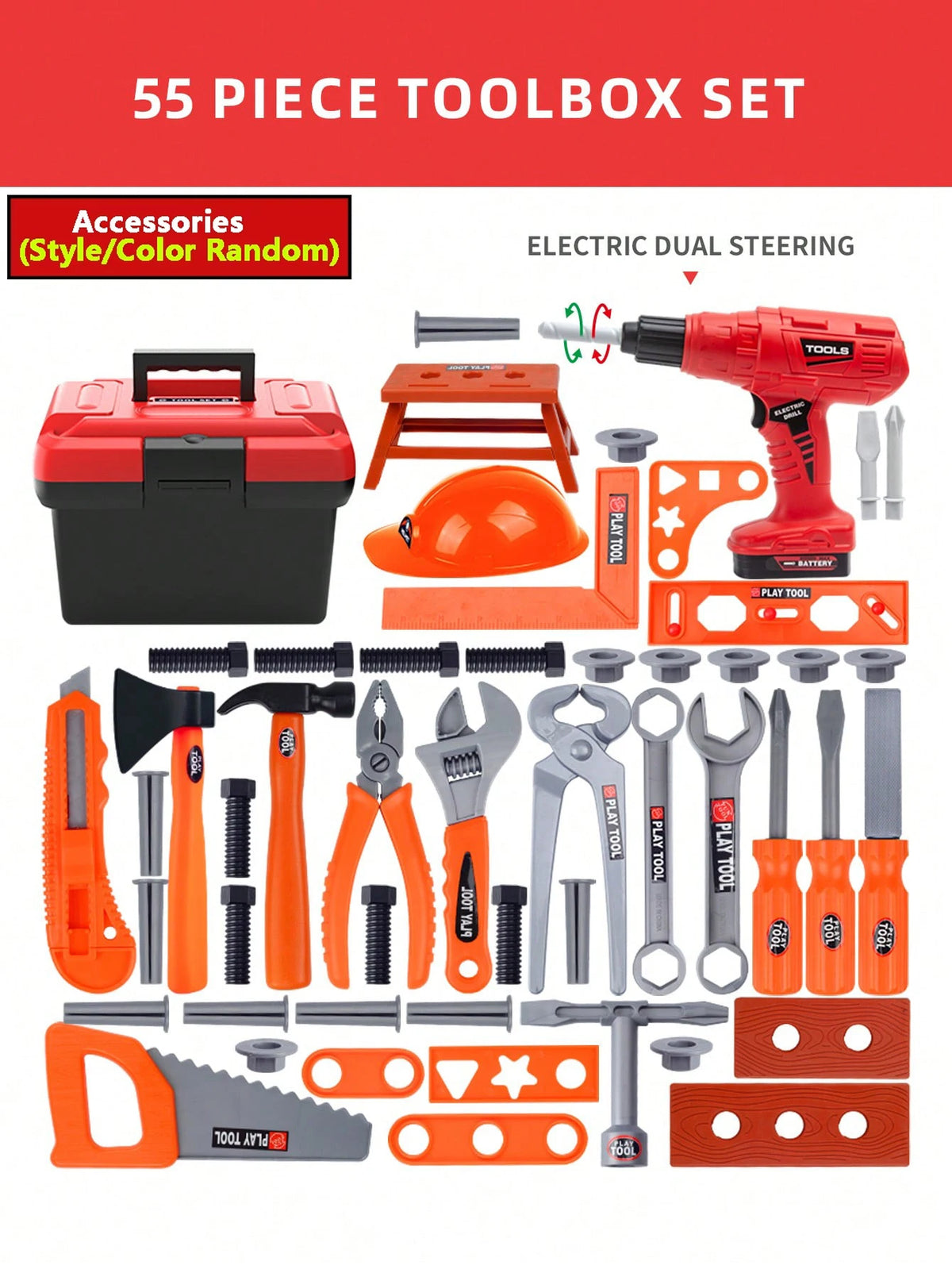 Kids Pretend Play Tool Kit – Educational Engineering Puzzle Toy Set with Drill for Boys