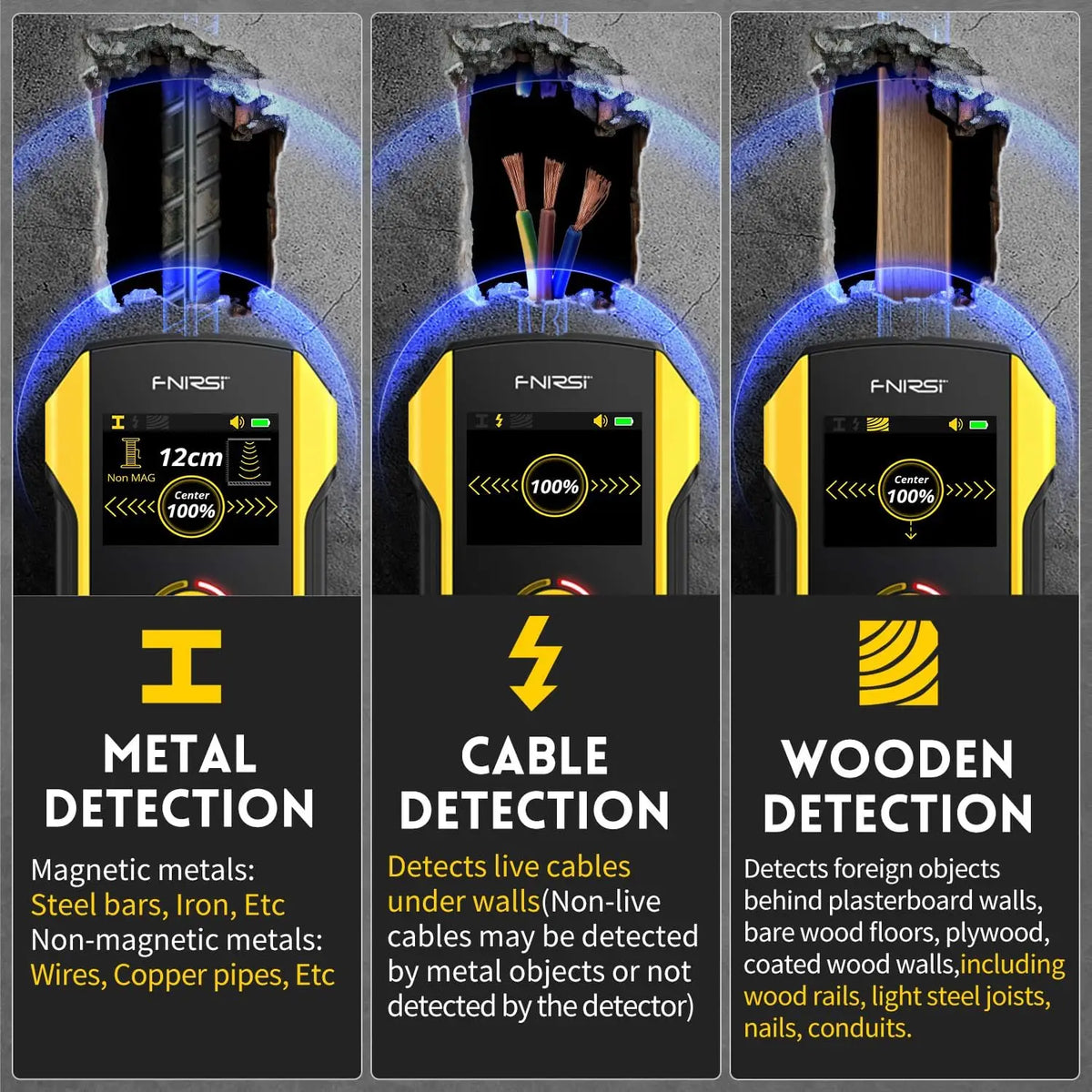 6 in 1 Stud Finder Wall Scanner Wood Drywall Metal AC Wire Joist Pipe Detector TFT Display Rechargeable Deep Scan HPC Chip