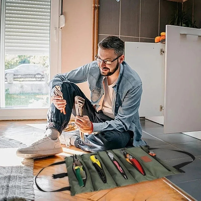 Heavy-Duty Roll-Up Tool Bag - Oxford Fabric Multi-Tool Organizer All-in-One Garage Storage for Mechanics/Electricians/Carpenters