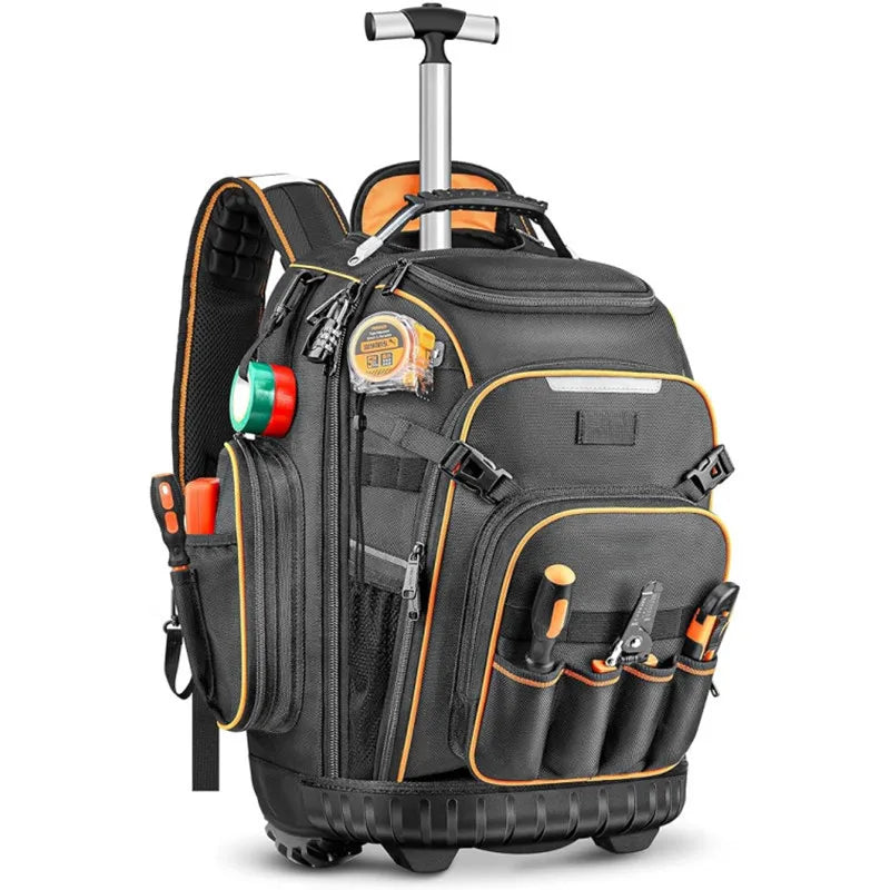 Tool Backpack with Wheels Heavy Duty Tool Bag Large Capacity Rolling Tool-Station Pro Heavy-Duty Organizer Electrician Tool Bag