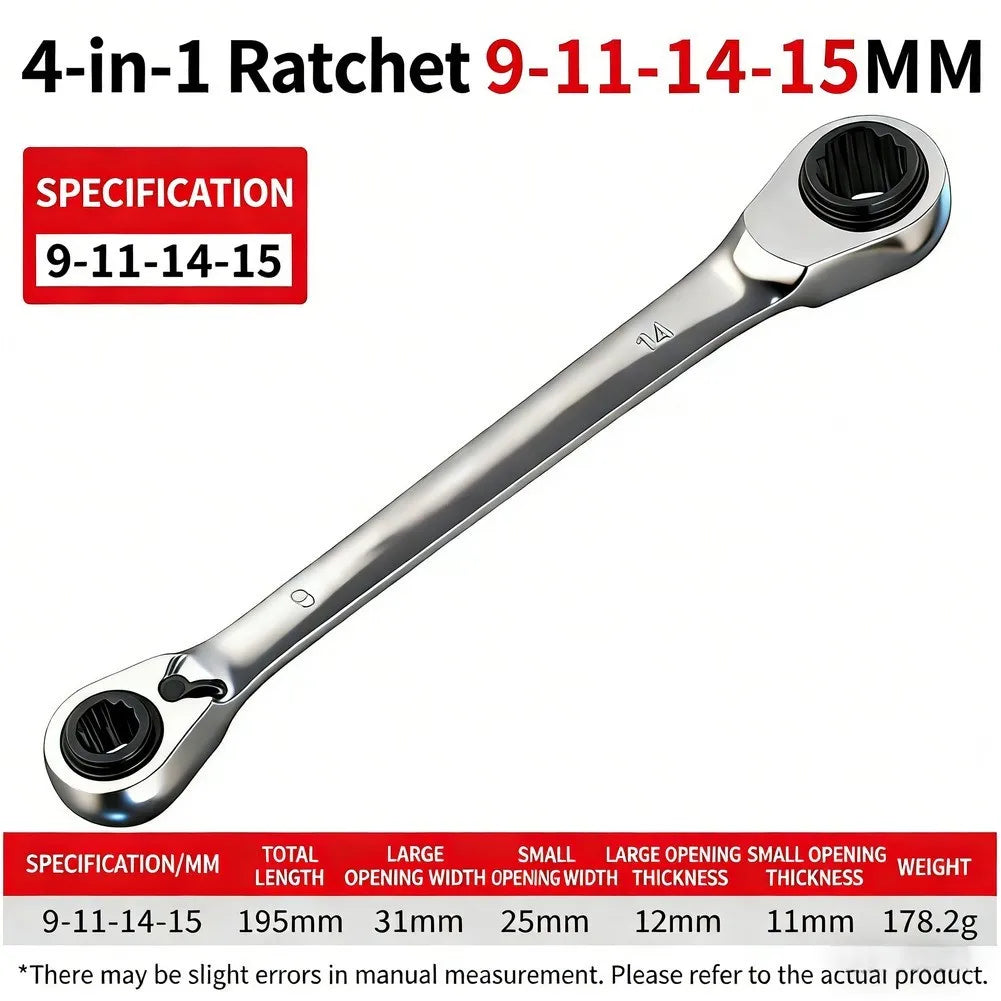 4 in 1 Ratchet Wrench Set Built from 40CR Chrome Vanadium Steel with 72 Tooth Ratchet and Retractable Blade Functionality