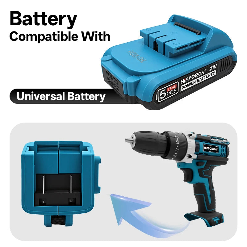 Hippcron Cordless Impact Electric Drill Driver Kit 25+3 Torque Setting 3/8" Keyless Chuck Portable Power Tool Variable Speed