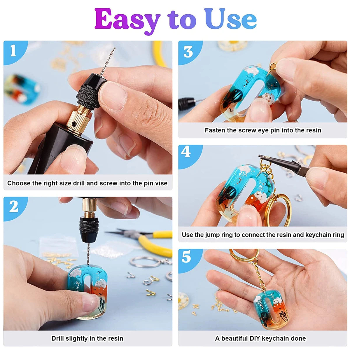 Electric Rotary Tool Kit Jewelry Tools Mini Electric Drill Handheld Portable Keychain Making Kit For Jewelry Resin Grinding Tool