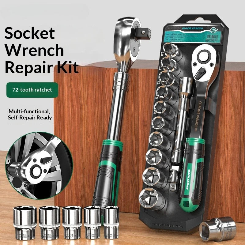 1/4 1/2 Inch Ratchet Sockets Sets 72 Wrench Drive Tooth Tool Novelty Multi-funtion DIY Torque Hand Handle Bicycle Bike Car Kit