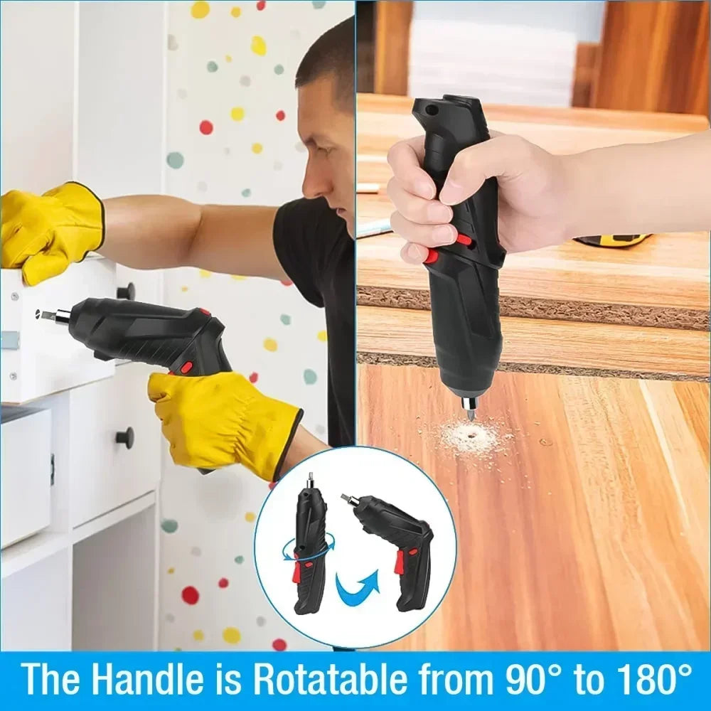 Portable Electric Screwdriver Cordless 2 in 1 Rotated 90 Degrees Rechargeable Screwdriver with LED for Home Office DIY Tools