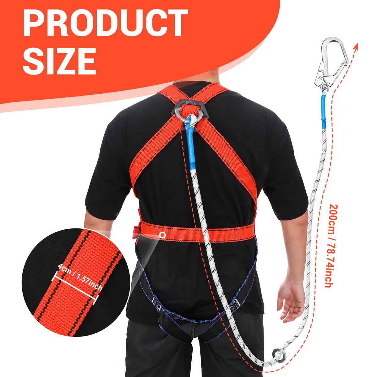 Full-Body Safety Harness Kit with 2m Shock-Absorbing Lanyard & Steel Carabiner