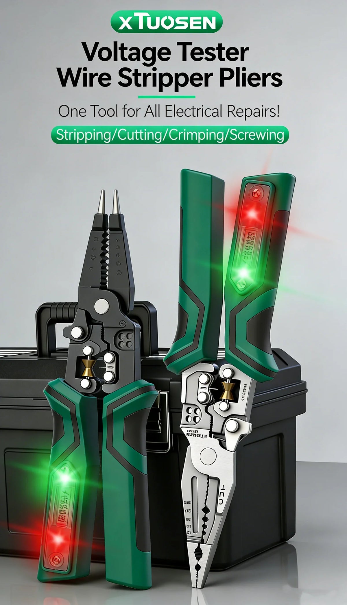 TUOSEN Electrician Multi-Tool Set with Voltage Tester Wire Stripper Pliers for Wrapping Winding Crimping - Durable Tool Kit