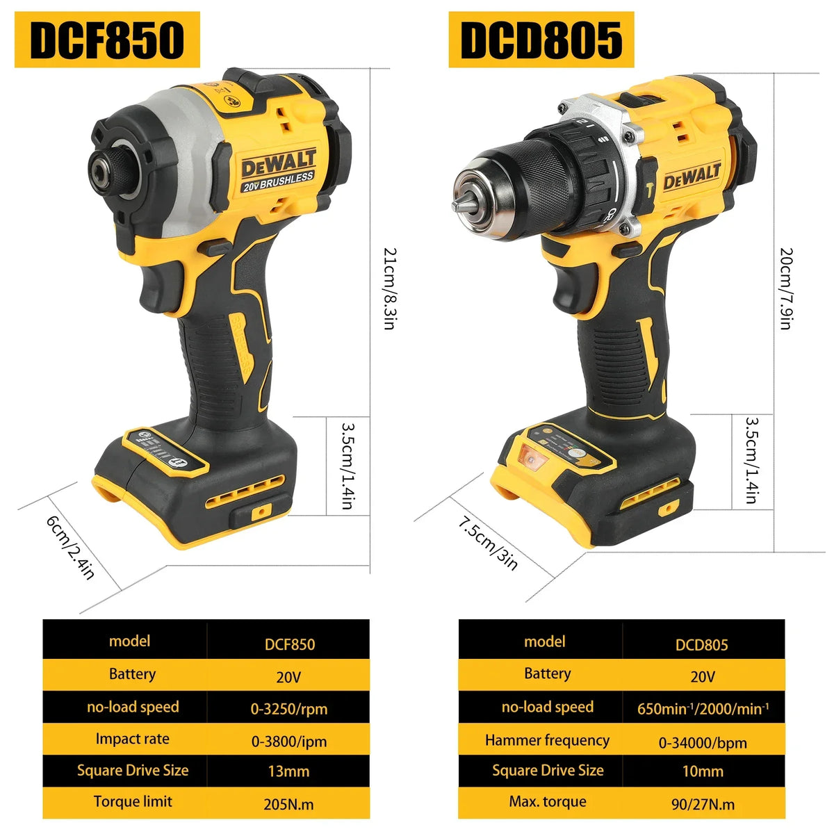 DEWALT 20V Cordless Tool Kit DCF850 Impact Driver + DCD805 Drill with 205N.m Torque for Construction & Home DIY Projects