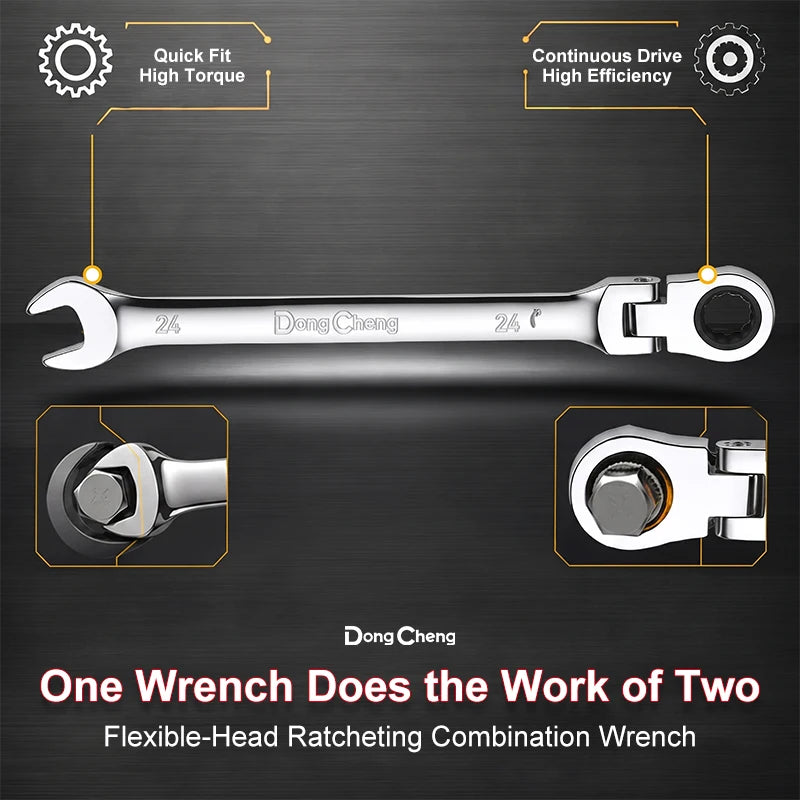 Ratchet Wrench 72 Tooth 180 Rotating Head Chrome Polished Combination Wrench Anti Corrosion Open End Spanner for Auto Repair