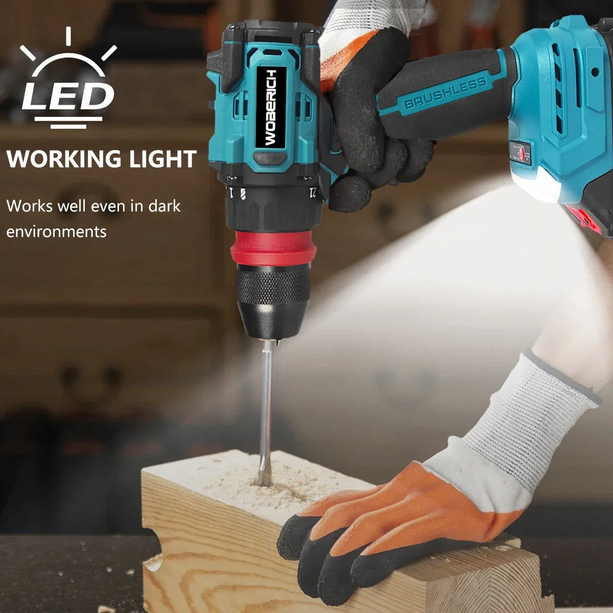 10mm 21+2 Torque Brushless Electric Drill Cordless Electric Screwdriver Household Tool For Makita 18V-21V Battery（No battery）