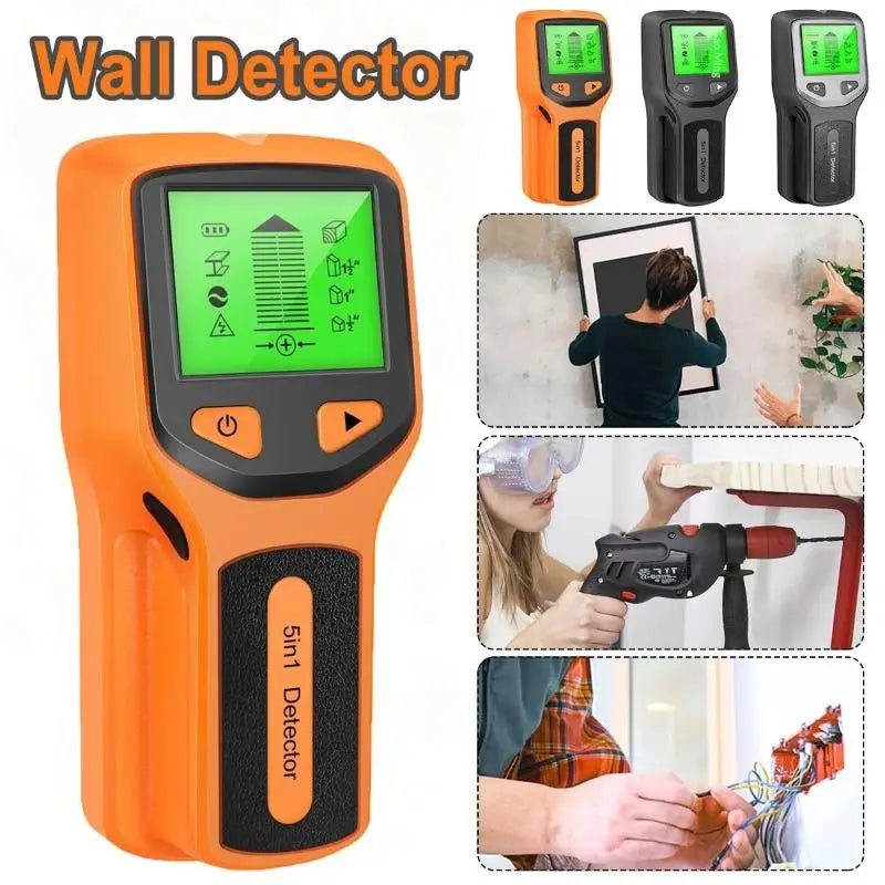 Handheld 5 In 1 Digital Wall Stud Detector Wood Scanner Metal Finder For Live AC Wires Cables PVC Water Pipe