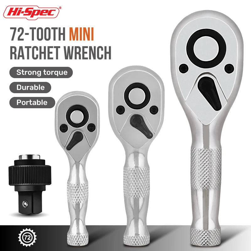 Hi-Spec 1/4" 3/8" 1/2" 72-Tooth Ratchet Wrench Set 2-in-1 Dual Head Reversible Socket Hand Tool for Auto Repair DIY