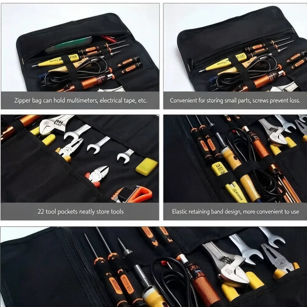Hardware Roll-Up Tool Storage Bag with Handle, Convenient Portable Professional Tool Storage Bag