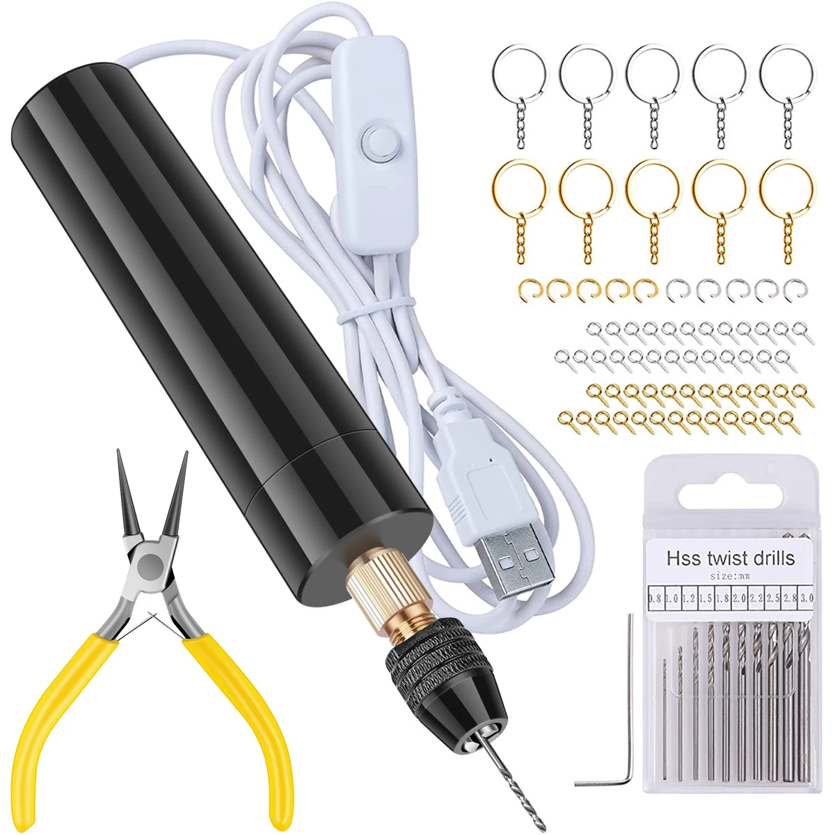 Electric Rotary Tool Kit Jewelry Tools Mini Electric Drill Handheld Portable Keychain Making Kit For Jewelry Resin Grinding Tool