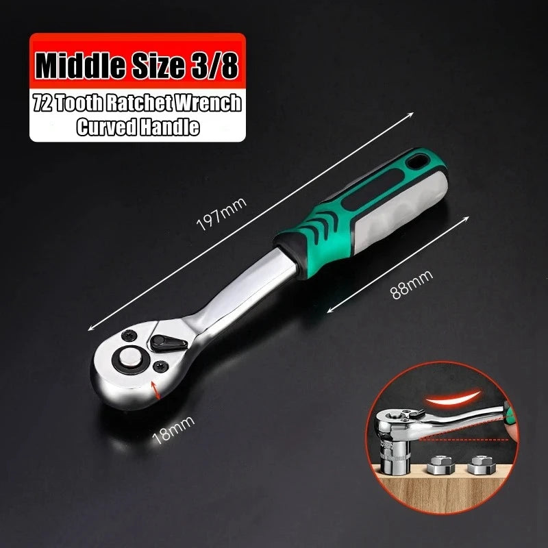 72 Tooth Quick Release Ratchet Wrench Set 1/2 1/4 3/8 3 Sizes Socket Wrenches Two-Way Repair Tools for Vehicle & Bicycle