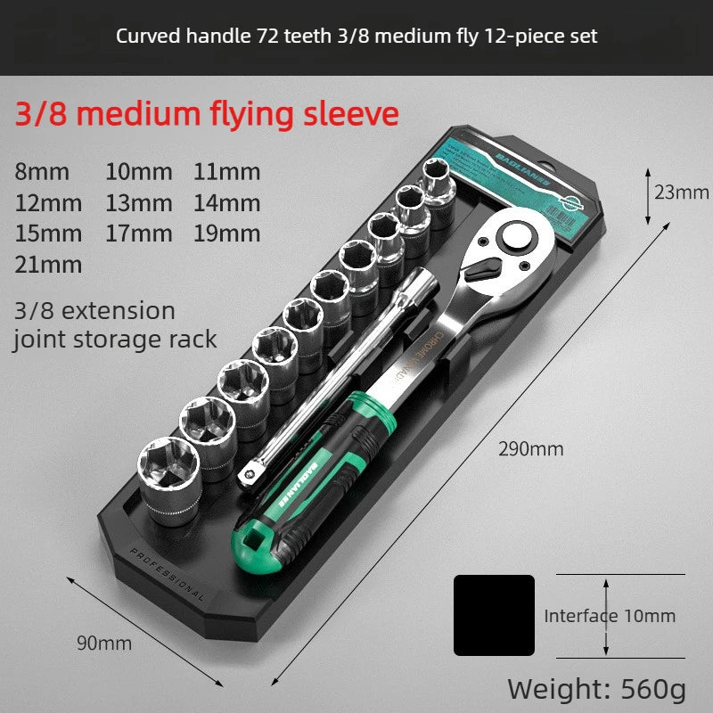 1/4 1/2 Inch Ratchet Sockets Sets 72 Wrench Drive Tooth Tool Novelty Multi-funtion DIY Torque Hand Handle Bicycle Bike Car Kit