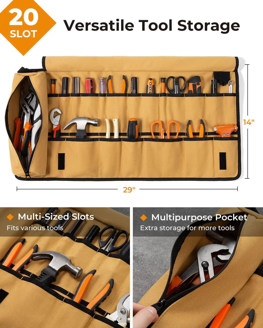 Tool Roll, Heavy Duty Tool Roll Bag Organizer, Roll Up Tool Pouch with 20+1 Pocket, Gifts for Men Father Dad Mechanic