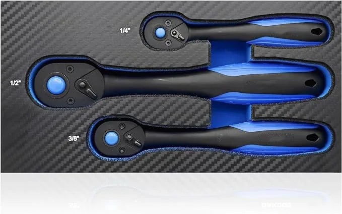 72 Tooth Mechanism Ratchet Wrench Set with Curved Handle for 1/4 3/8 1/2 Inch Sockets Efficient Swing Angle for Tight Spots