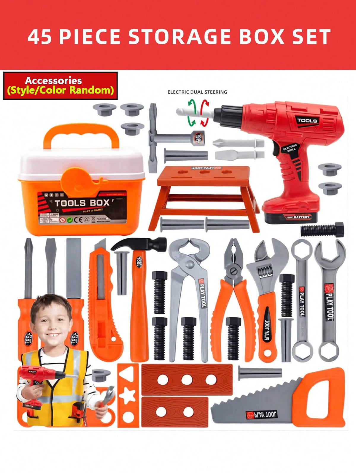 Kids Pretend Play Tool Kit – Educational Engineering Puzzle Toy Set with Drill for Boys