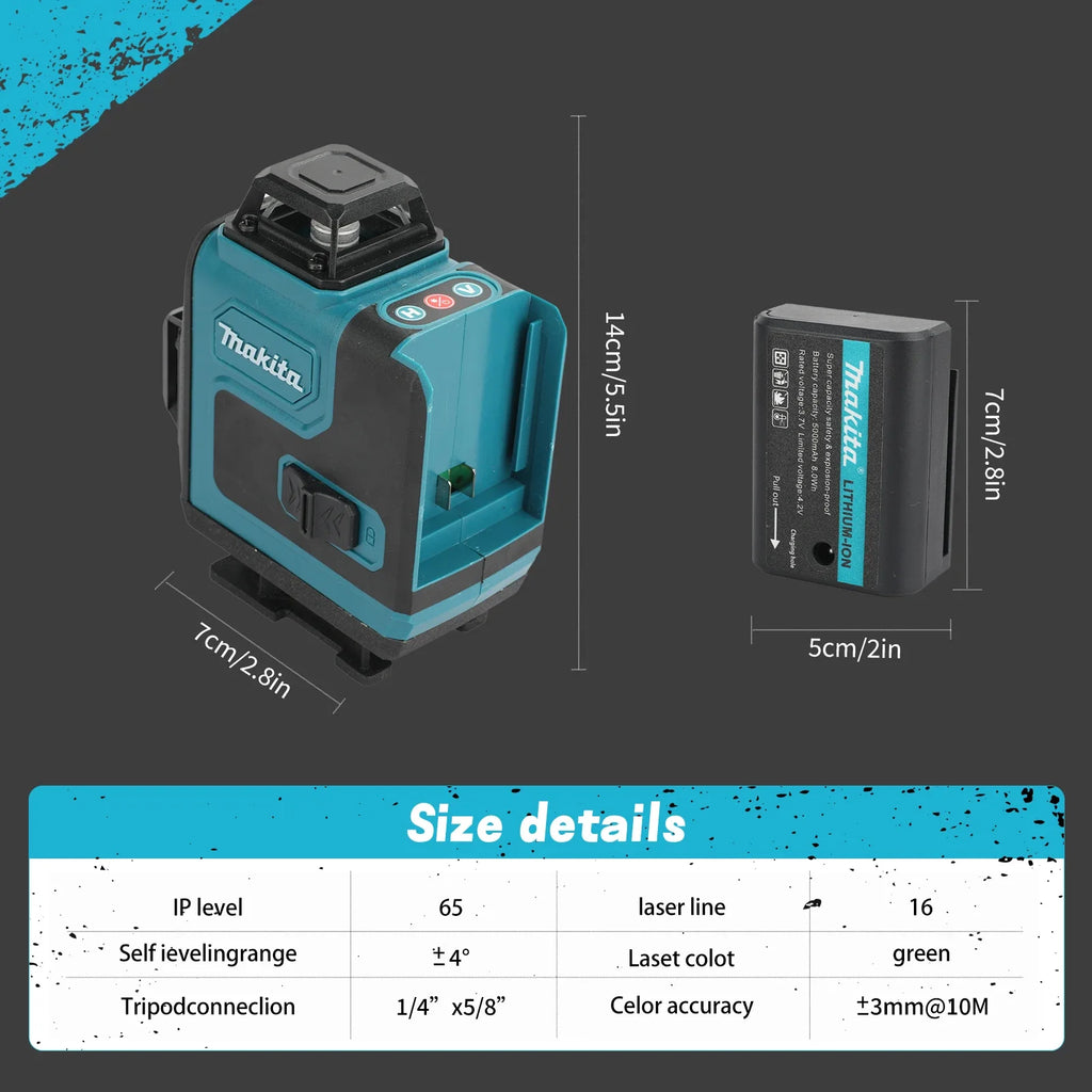 Makita Professional 16-Line Laser Level - 515nm High-Visibility Green Light, Self-Leveling & Manual for Indoor/Outdoor Alignment