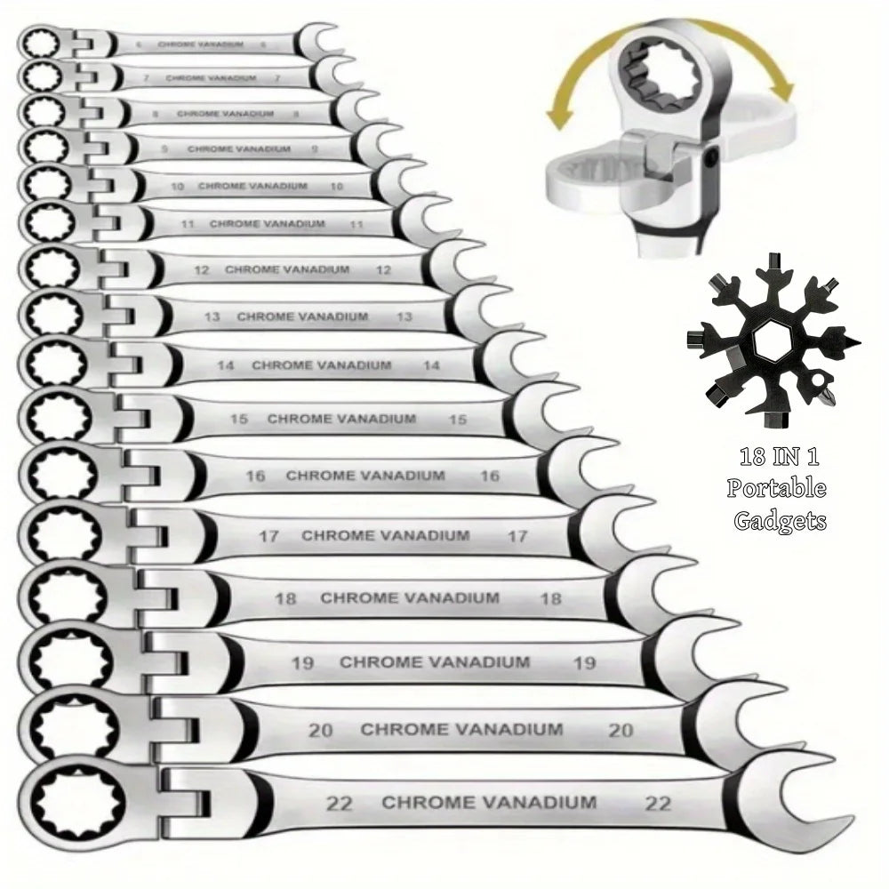 Flexible Ratcheting Combination Wrench Set (6mm-17mm Metric)