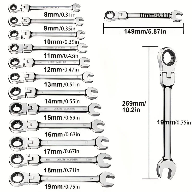 6-24mm Metric Ratchet Wrench Set, 72-Tooth Flexible Head with Storage Box - for Car Bicycle Motorcycle & Home DIY Repair