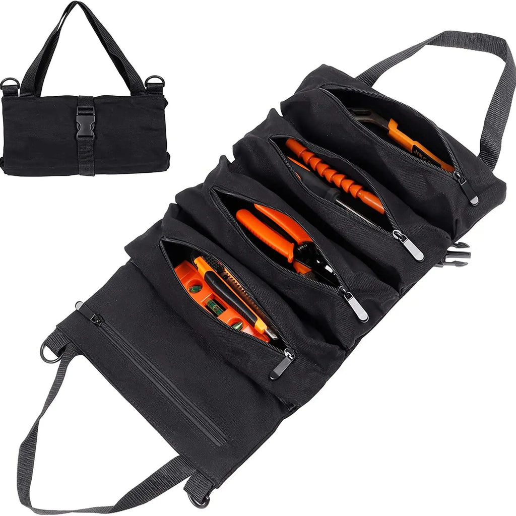 Tool Roll, Multi-Purpose Roll Up Tool Bag, Wrench Roll, Canvas Tool Organizer Bucket, Car First Aid Kit Wrap Roll Storage Case