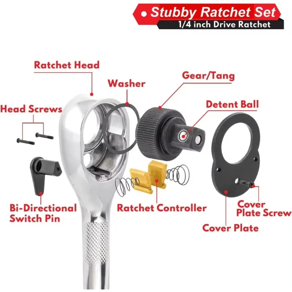 1/4 3/8 1/2 Professional Heavy Duty Ratchet Set,72-Tooth Square Spanner,Quick-Release Mini Ratchet Wrench