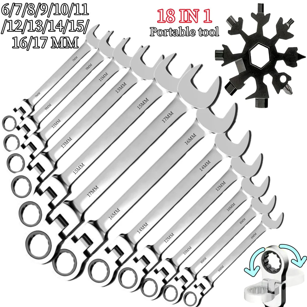 Flexible Ratcheting Combination Wrench Set (6mm-17mm Metric)