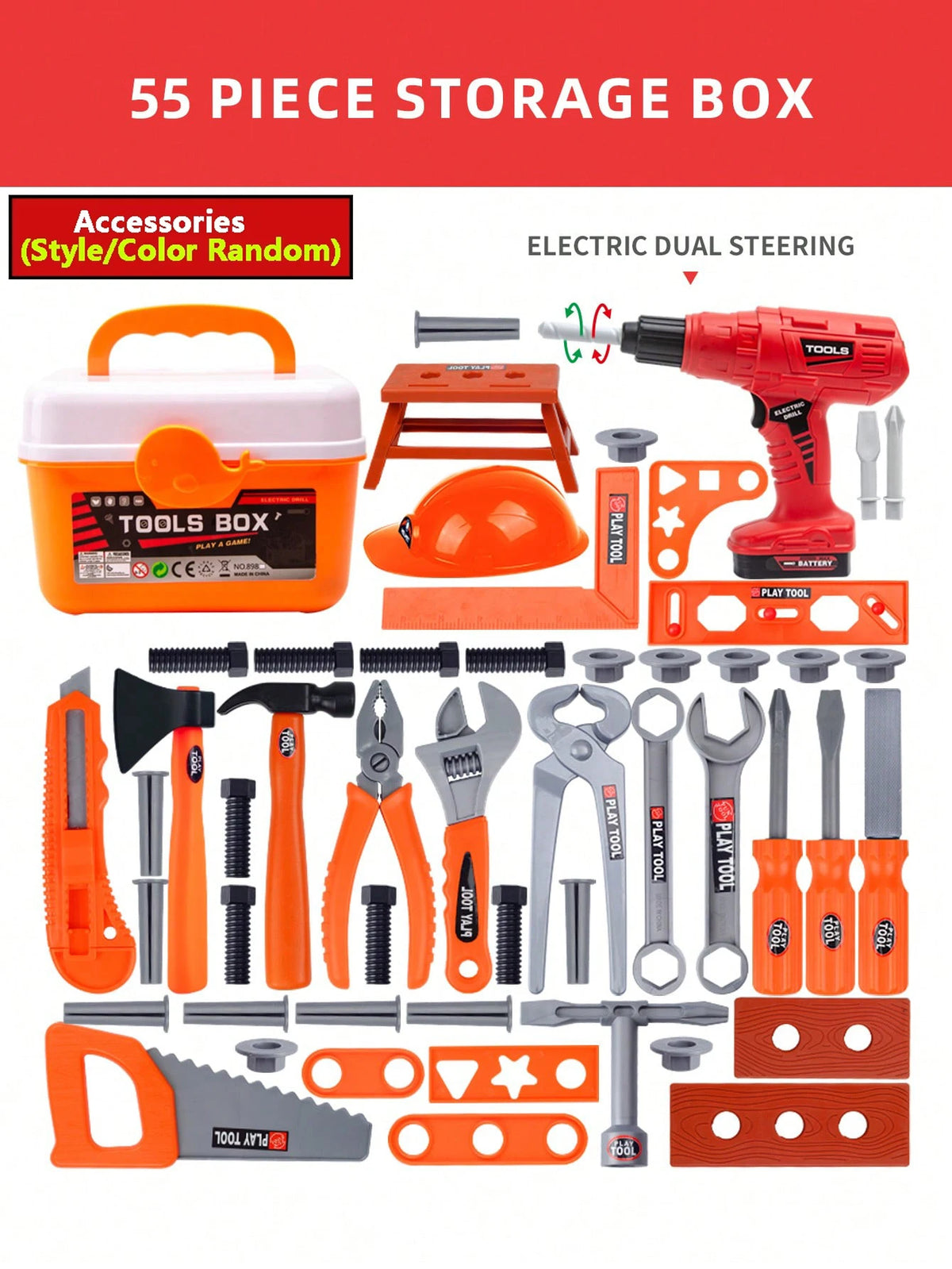 Kids Pretend Play Tool Kit – Educational Engineering Puzzle Toy Set with Drill for Boys