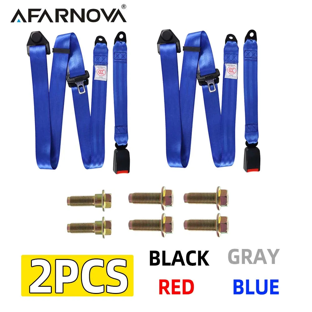 2-Pack Universal 3-Point Non-Retractable Car Safety Belts – 250cm Replacement Harness Set