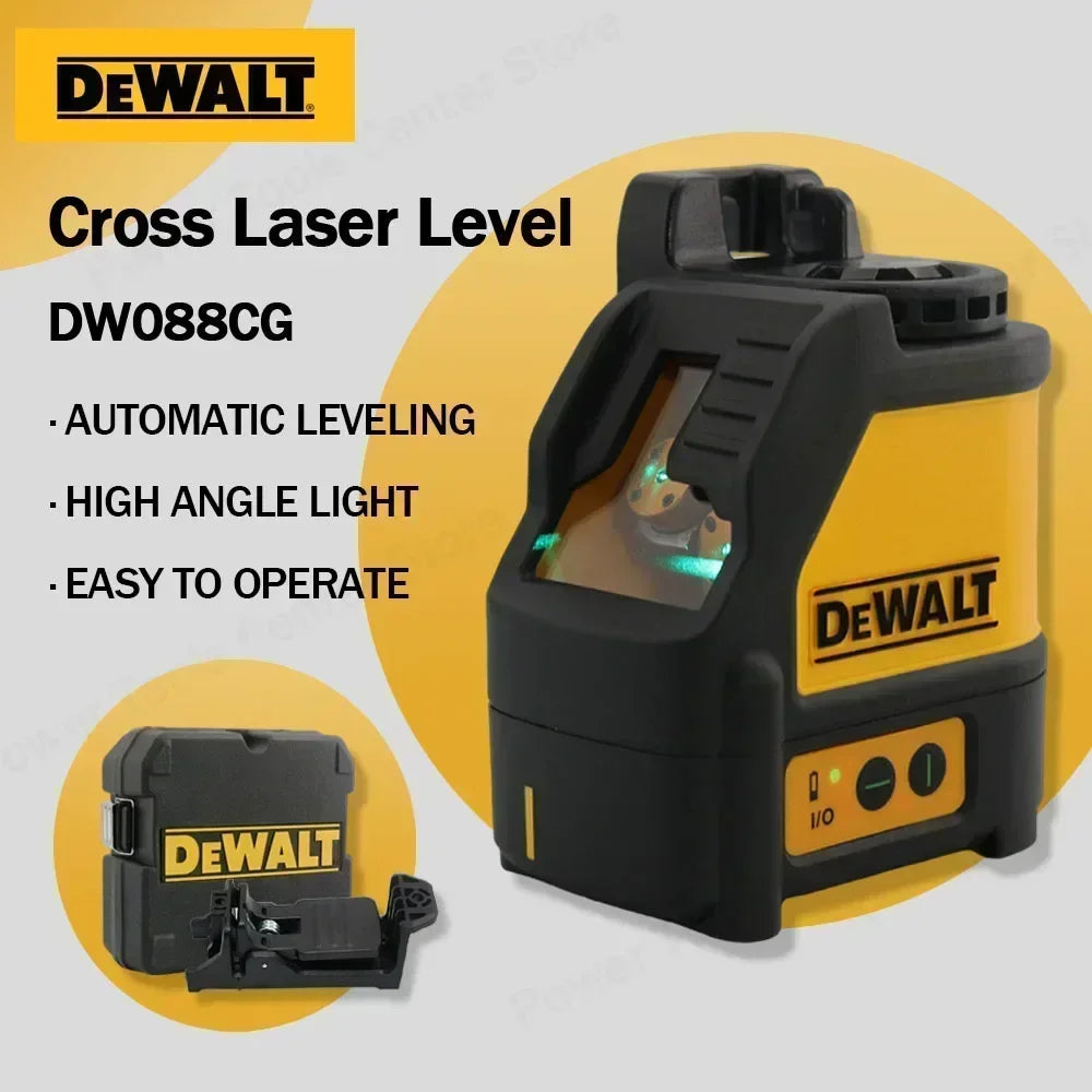 DDEWALT DW088CG Professional Green Beam Laser Level: High-Precision 2-Lines Self-Leveling Cross Line Tool