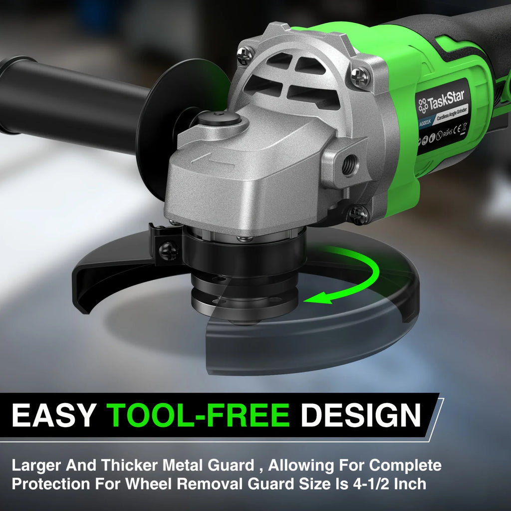 TaskStar 21V Brushless Cordless Angle Grinder Set – 10000 RPM with 2x 4.0Ah Batteries