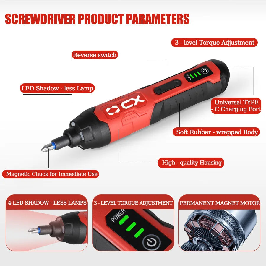 Cordless Electric Screwdriver, Rechargeable, 2000mAh Lithium Battery, Mini Drill, 4V Power Tools Set, Household Maintenance Re