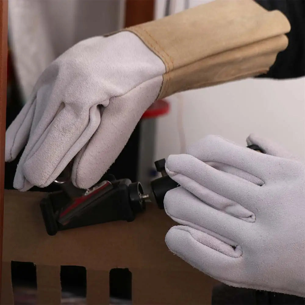 1 Pair Wear-Resistant Welding Gloves Heat Resistant Cut Resistant Protective Gloves Heavy Duty Thickened Gauntlet Gloves