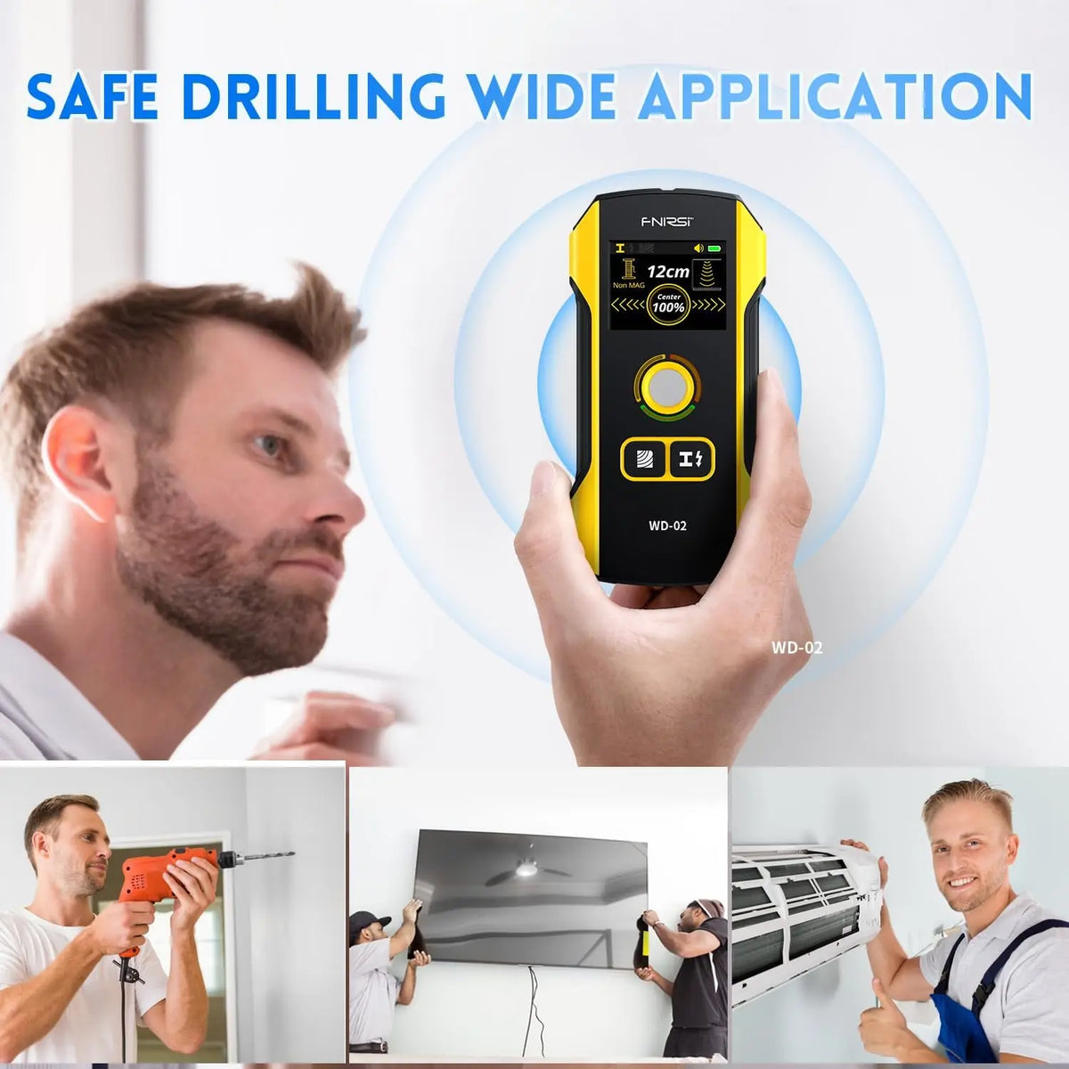 6 in 1 Stud Finder Wall Scanner Wood Drywall Metal AC Wire Joist Pipe Detector TFT Display Rechargeable Deep Scan HPC Chip